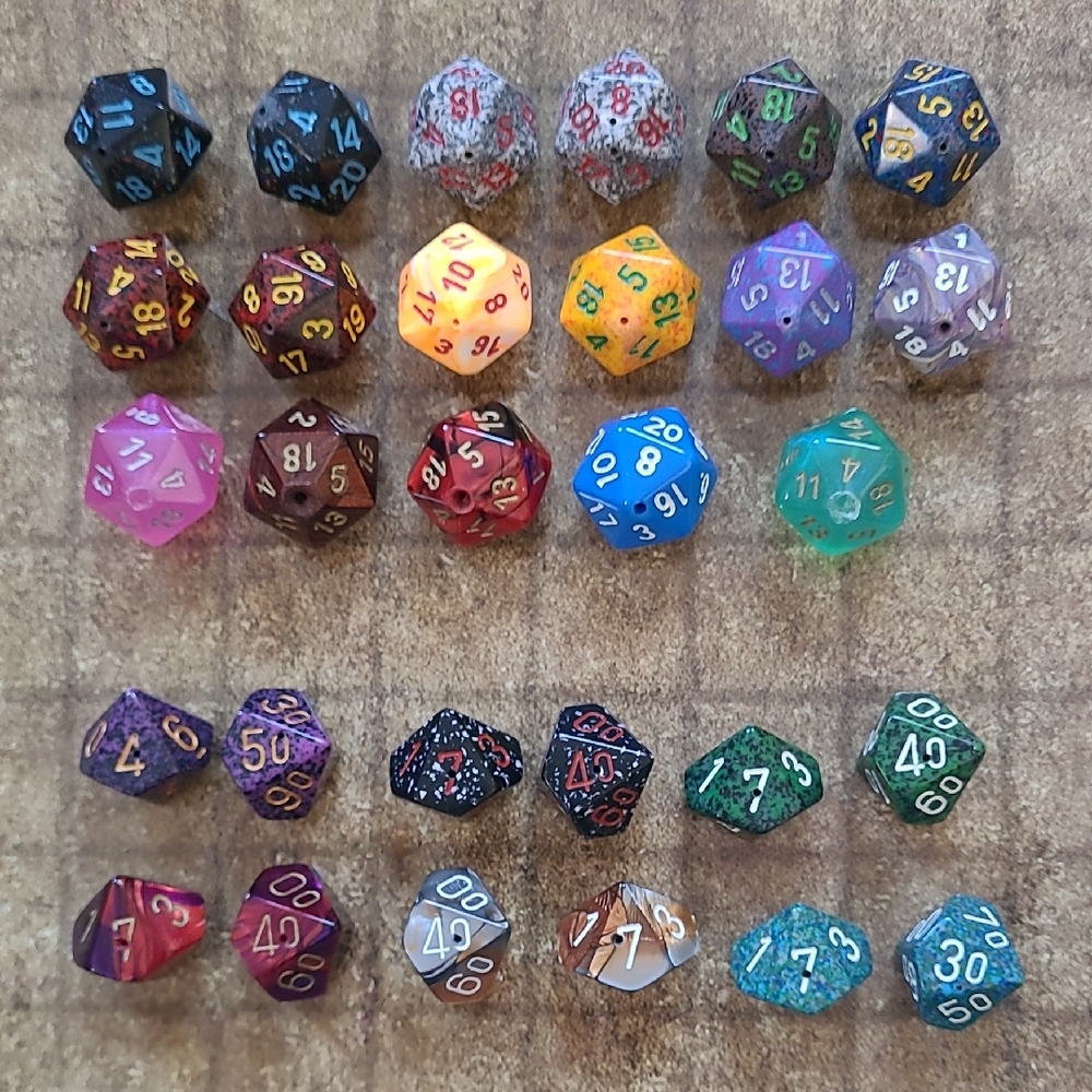 DnD Dice Beads Lot D20, D10, & D100 Pre-drilled For Crafts